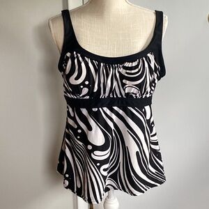 Zero Posur Swimwear Black White Tankini Swim Top Size 16